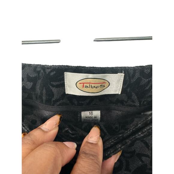 Talbots Black Velvet Jacquard Brocard Career Straight Leg Dress Pant Size 16 - Picture 2 of 11